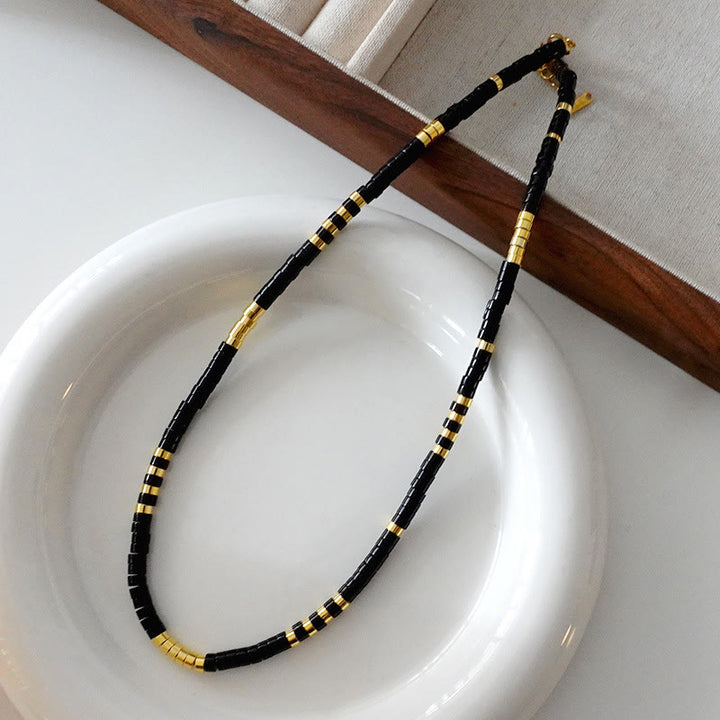 Collier de perles empilées en onyx noir naturel Olivenorma