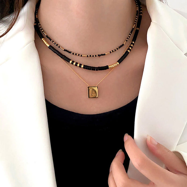 Collier de perles empilées en onyx noir naturel Olivenorma