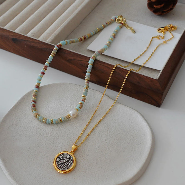 Collier de perles empilées en pierre empereur bleu Olivenorma