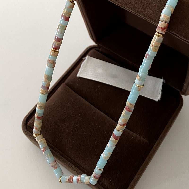 Collier de perles empilées en pierre empereur bleu Olivenorma