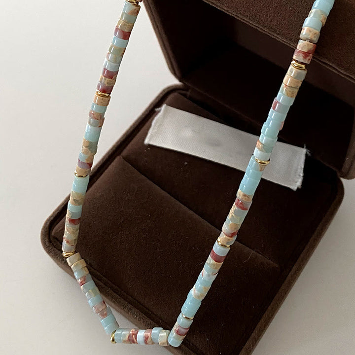 Collier de perles empilées en pierre empereur bleu Olivenorma