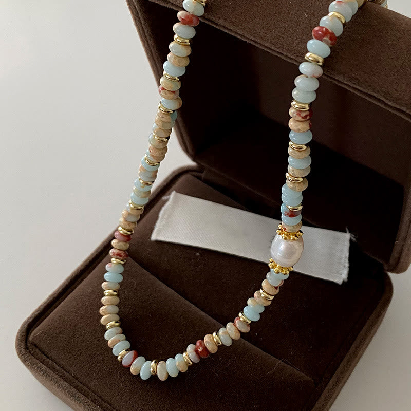 Collier de perles empilées en pierre empereur bleu Olivenorma