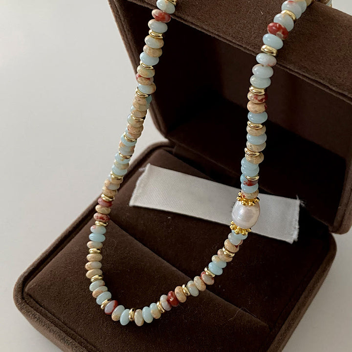 Collier de perles empilées en pierre empereur bleu Olivenorma