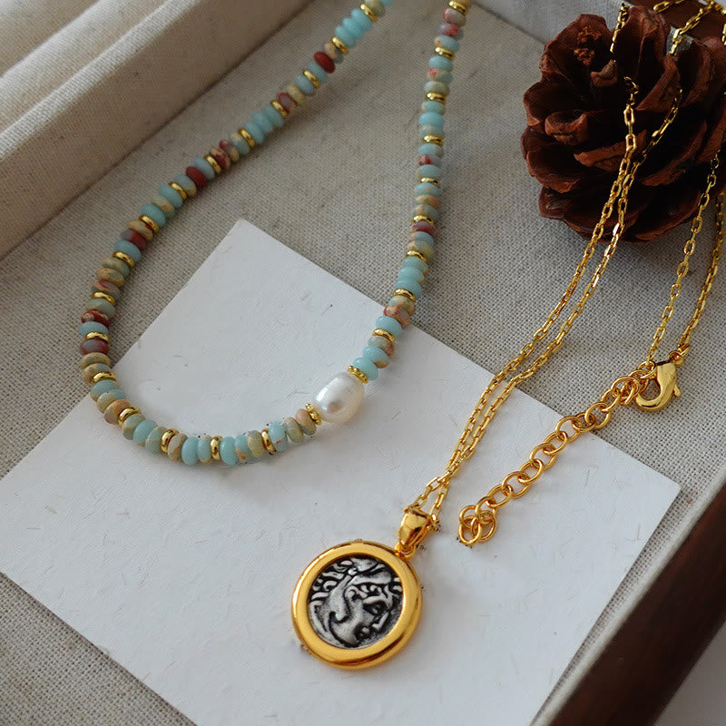 Collier de perles empilées en pierre empereur bleu Olivenorma