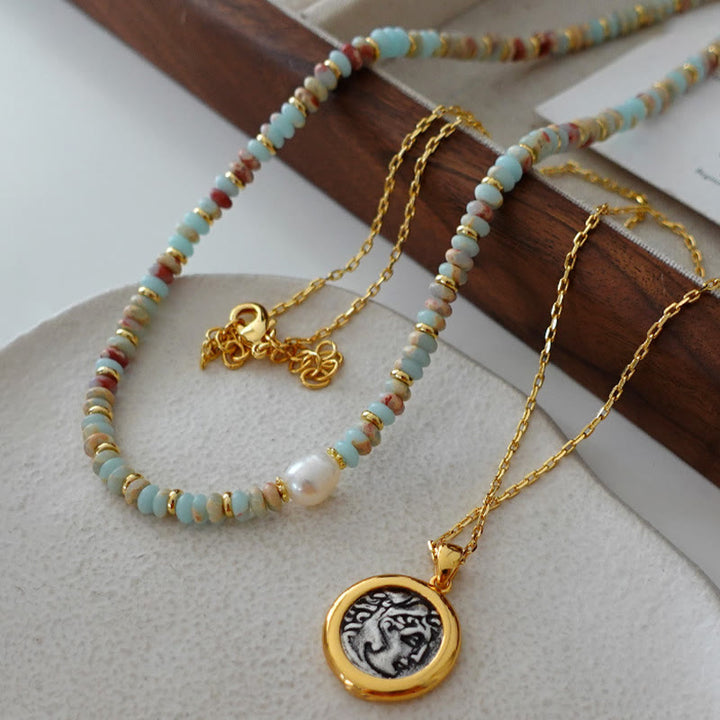 Collier de perles empilées en pierre empereur bleu Olivenorma