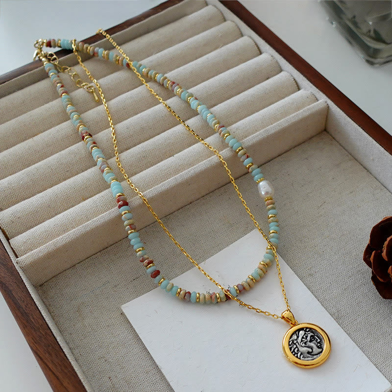 Collier de perles empilées en pierre empereur bleu Olivenorma