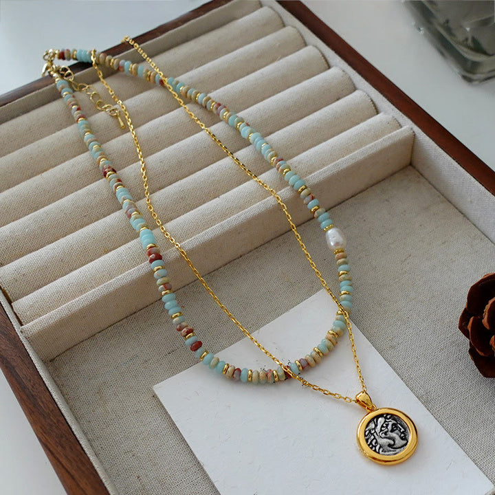 Collier de perles empilées en pierre empereur bleu Olivenorma