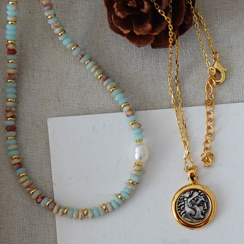 Collier de perles empilées en pierre empereur bleu Olivenorma
