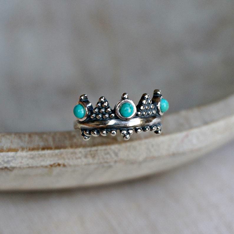 Bague couronne incrustée de turquoise vintage Olivenorma