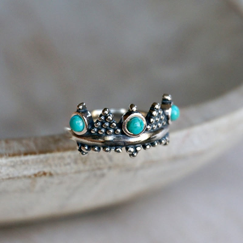 Bague couronne incrustée de turquoise vintage Olivenorma