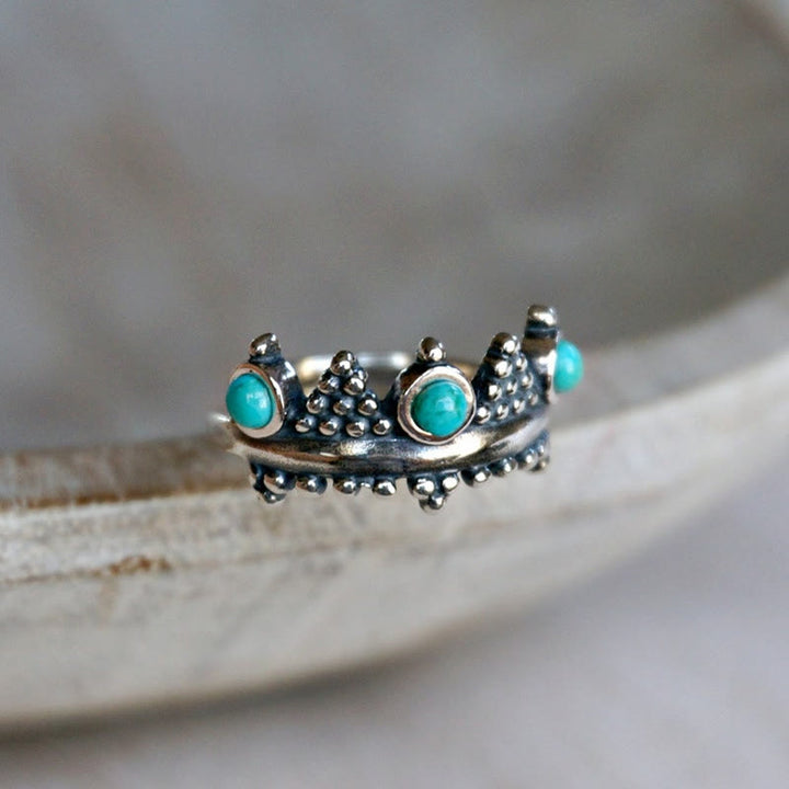 Bague couronne incrustée de turquoise vintage Olivenorma