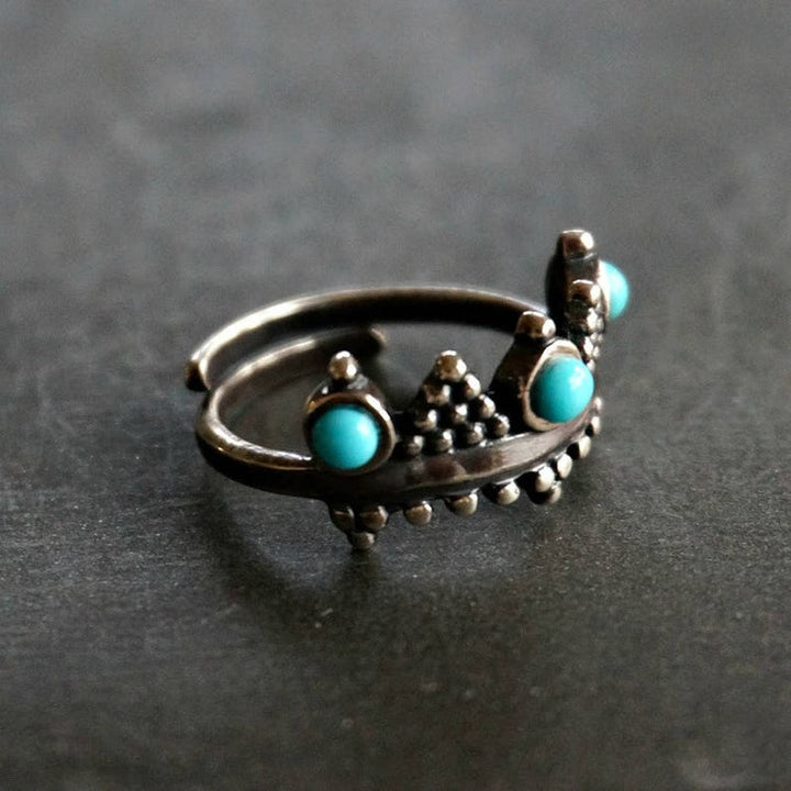 Bague couronne incrustée de turquoise vintage Olivenorma