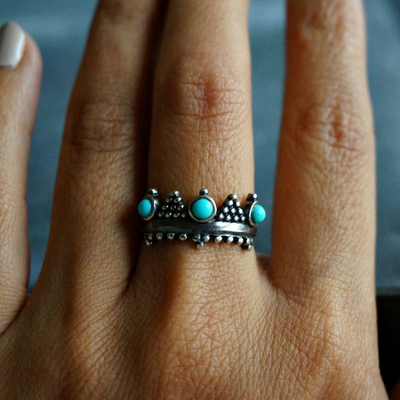 Bague couronne incrustée de turquoise vintage Olivenorma