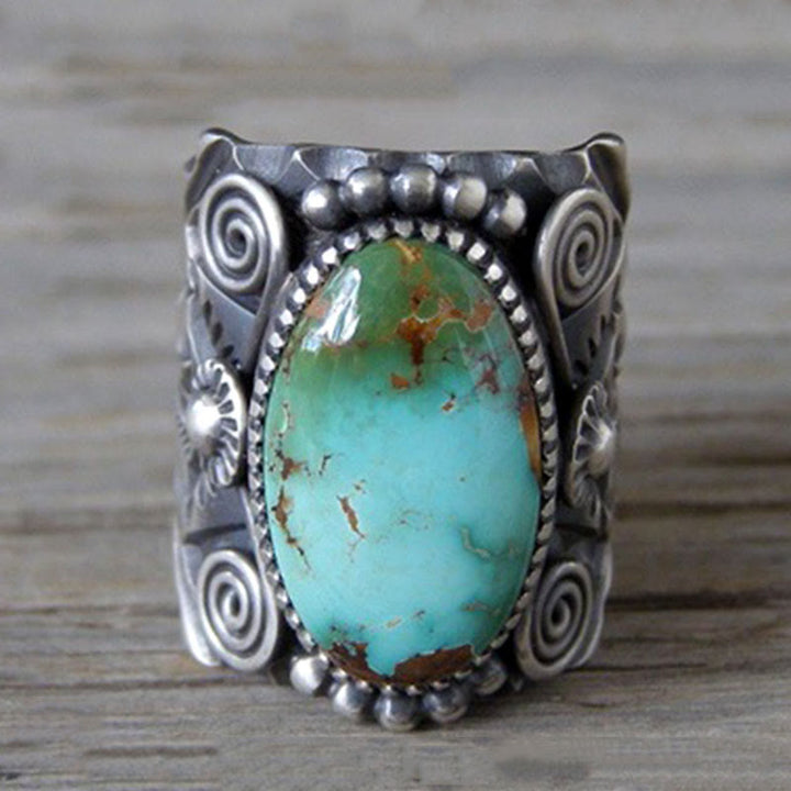 Bague de déclaration sculptée en turquoise ovale véritable Olivenorma