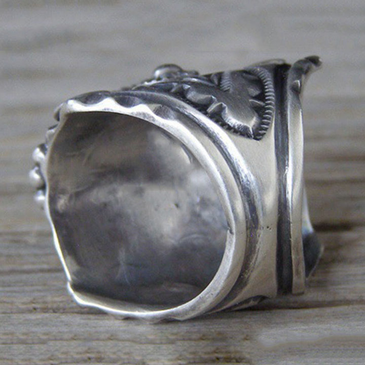 Bague de déclaration sculptée en turquoise ovale véritable Olivenorma