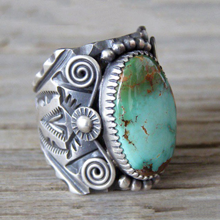 Bague de déclaration sculptée en turquoise ovale véritable Olivenorma