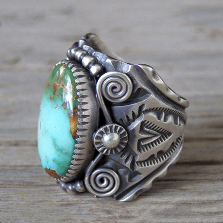 Bague de déclaration sculptée en turquoise ovale véritable Olivenorma