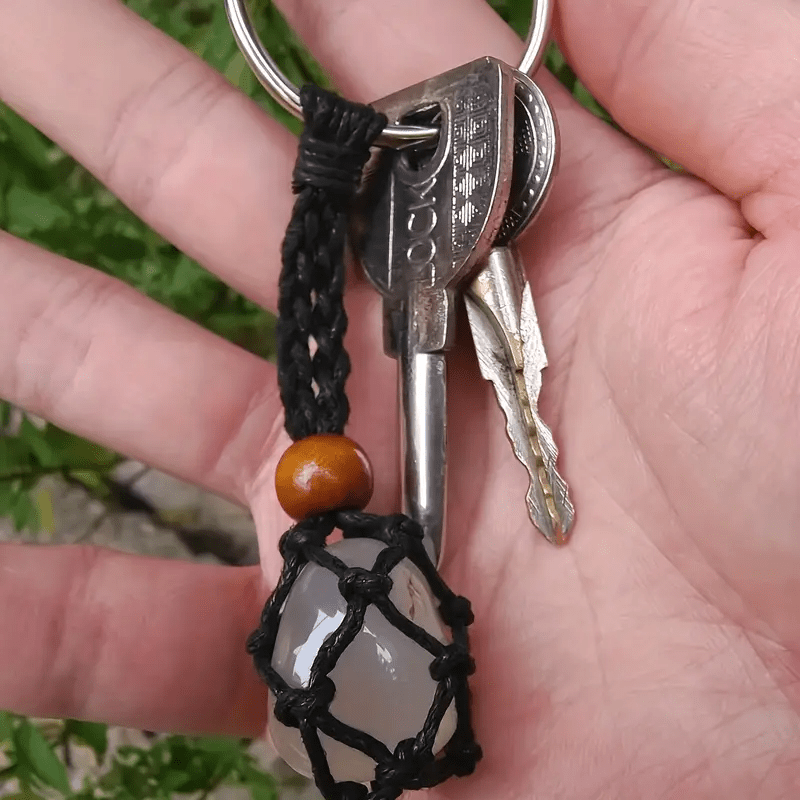 Porte-clés en filet de coton tissé réglable en pierre brute Olivenorma