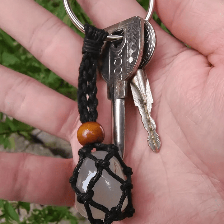 Porte-clés en filet de coton tissé réglable en pierre brute Olivenorma