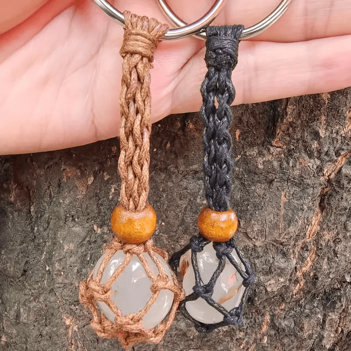 Porte-clés en filet de coton tissé réglable en pierre brute Olivenorma