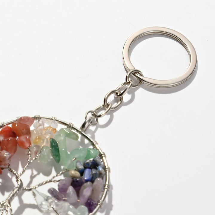 Porte-clés rond arbre de vie avec pierres précieuses à 7 chakras Olivenorma