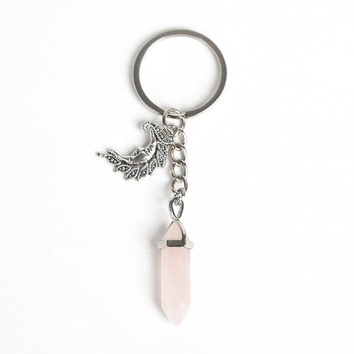 Porte-clés de guérison en véritable prisme avec pierre précieuse Lune et Soleil Olivenorma