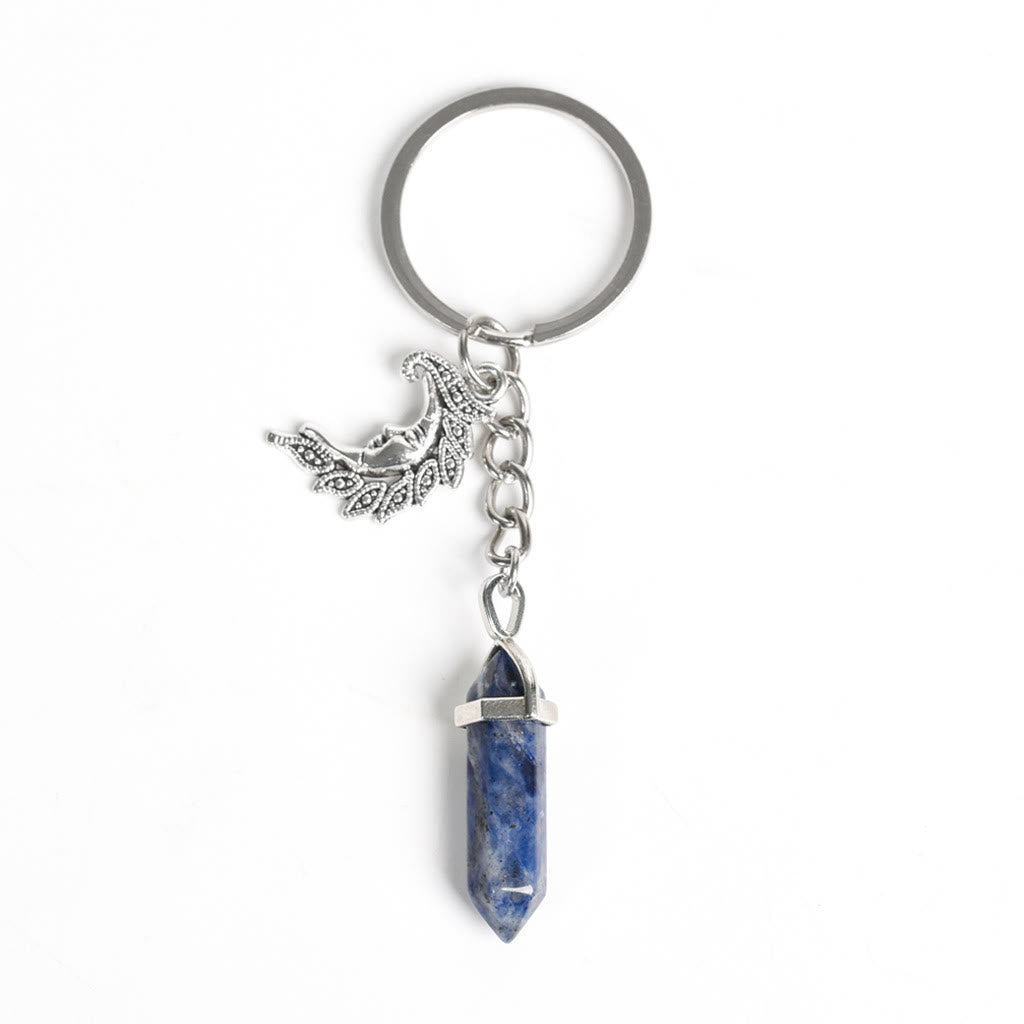 Porte-clés de guérison en véritable prisme avec pierre précieuse Lune et Soleil Olivenorma