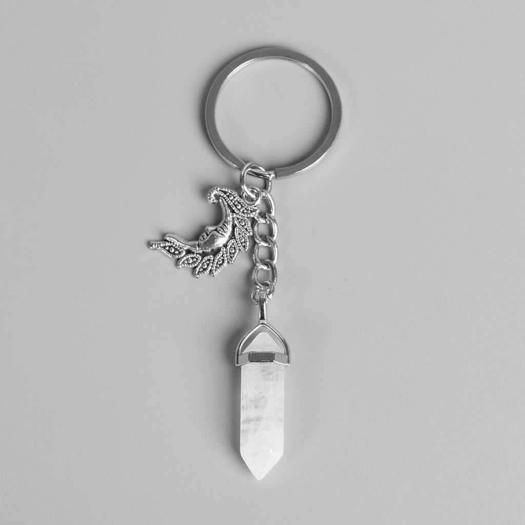 Porte-clés de guérison en véritable prisme avec pierre précieuse Lune et Soleil Olivenorma