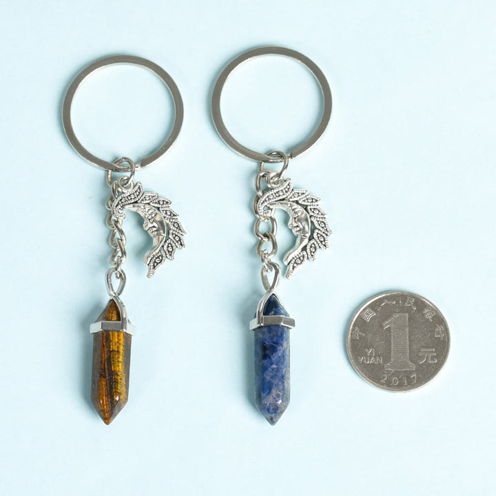 Porte-clés de guérison en véritable prisme avec pierre précieuse Lune et Soleil Olivenorma