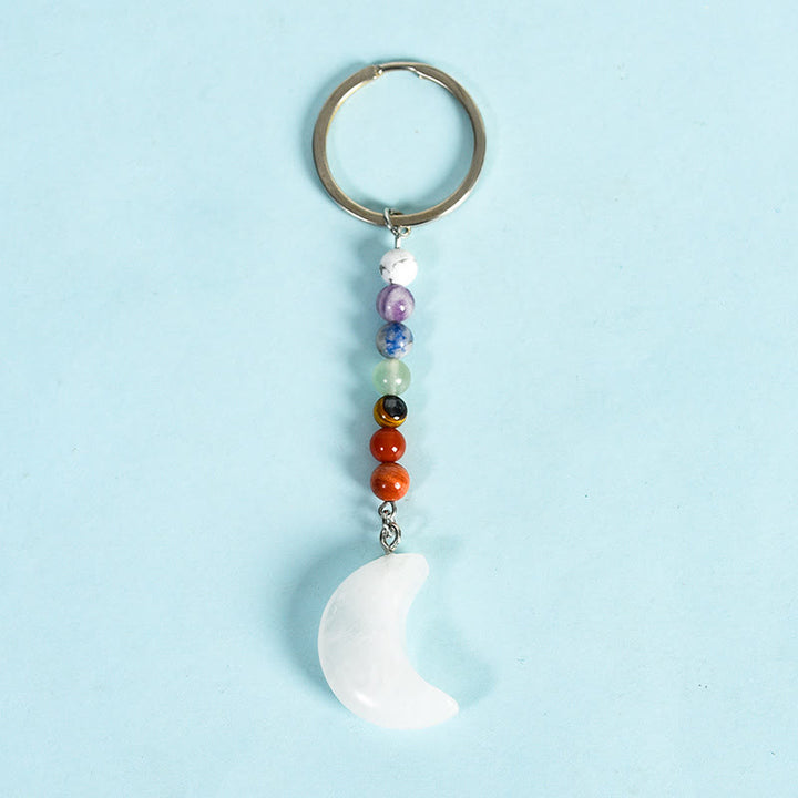 Porte-clés en pierre précieuse naturelle avec chakra croissant de lune Olivenorma