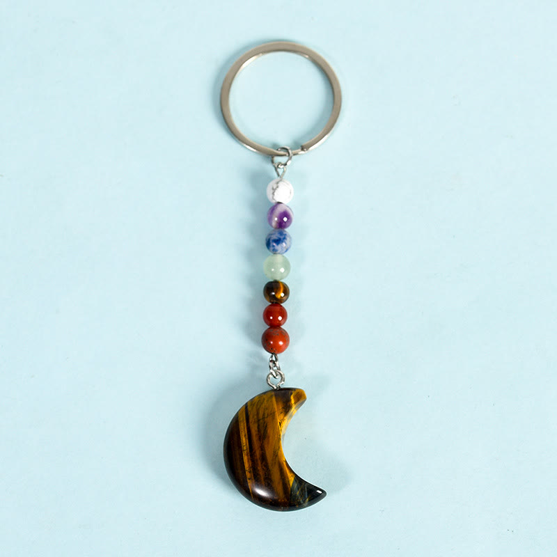 Porte-clés en pierre précieuse naturelle avec chakra croissant de lune Olivenorma