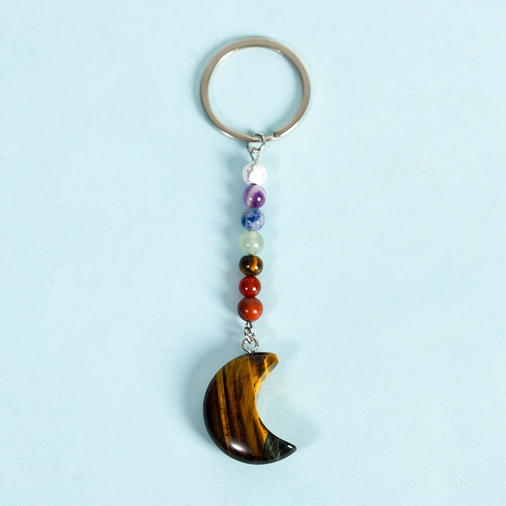 Porte-clés en pierre précieuse naturelle avec chakra croissant de lune Olivenorma