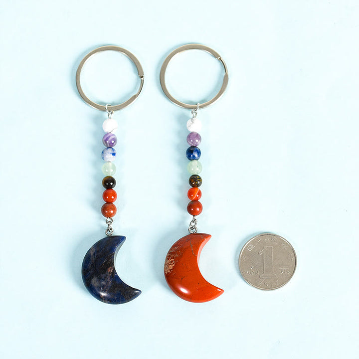 Porte-clés en pierre précieuse naturelle avec chakra croissant de lune Olivenorma
