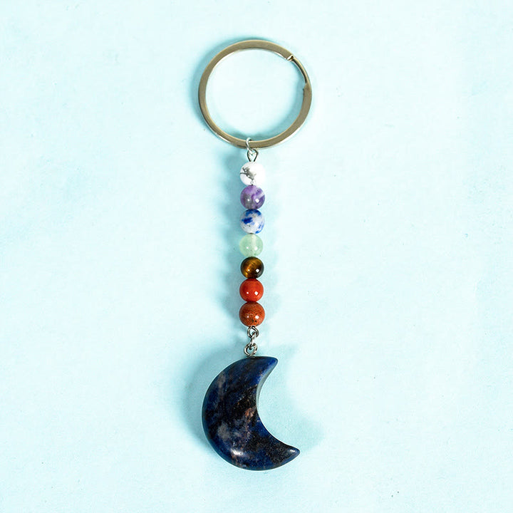 Porte-clés en pierre précieuse naturelle avec chakra croissant de lune Olivenorma