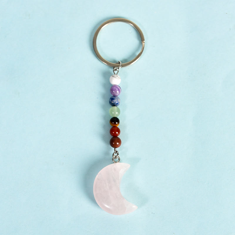Porte-clés en pierre précieuse naturelle avec chakra croissant de lune Olivenorma