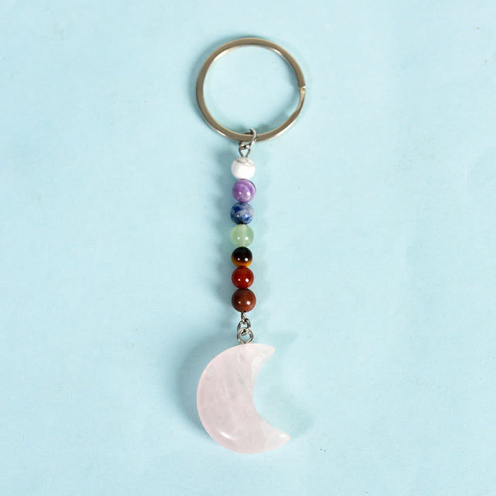 Porte-clés en pierre précieuse naturelle avec chakra croissant de lune Olivenorma