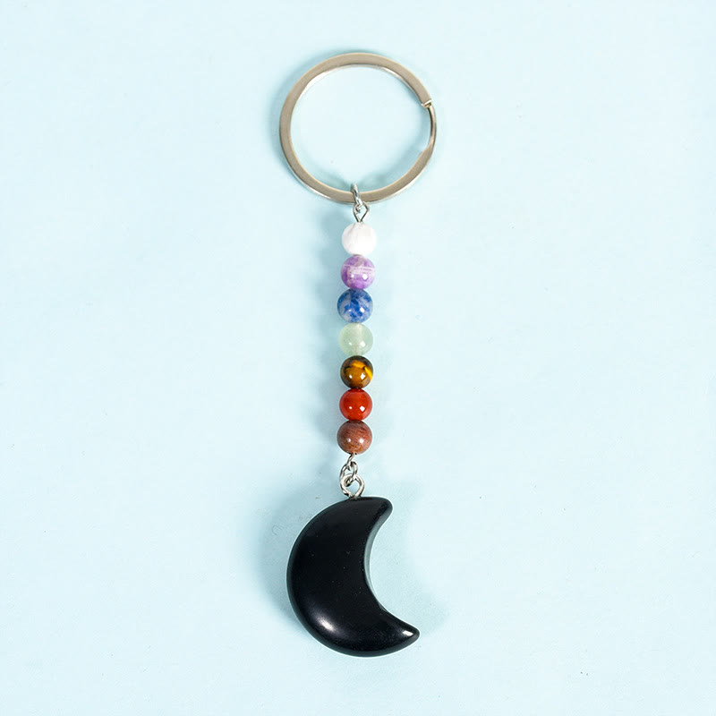 Porte-clés en pierre précieuse naturelle avec chakra croissant de lune Olivenorma