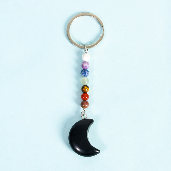 Porte-clés en pierre précieuse naturelle avec chakra croissant de lune Olivenorma