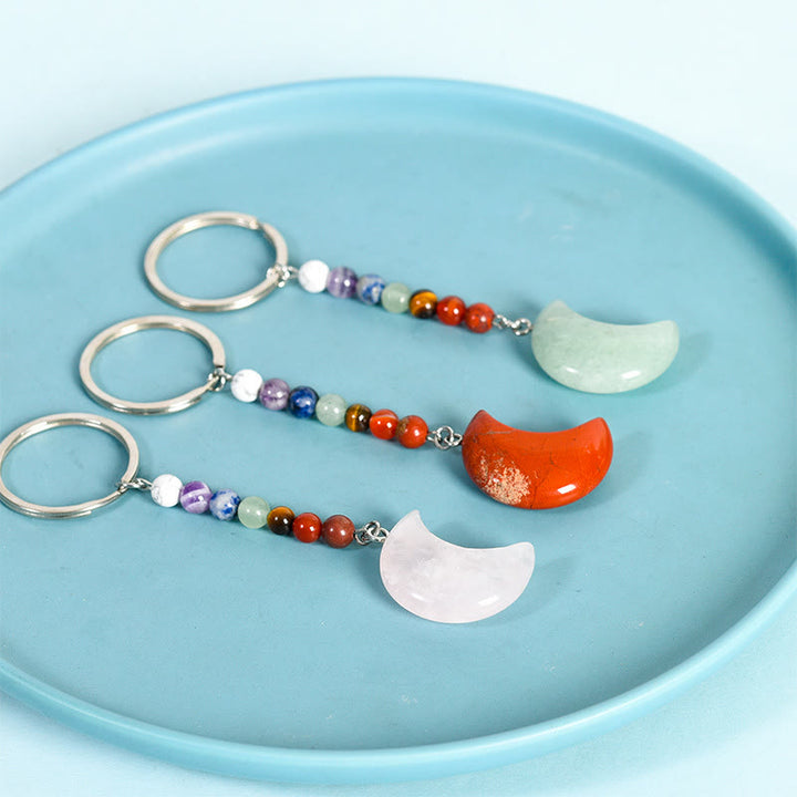 Porte-clés en pierre précieuse naturelle avec chakra croissant de lune Olivenorma
