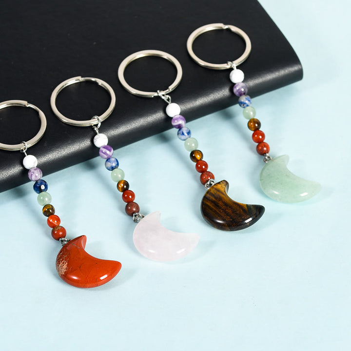 Porte-clés en pierre précieuse naturelle avec chakra croissant de lune Olivenorma