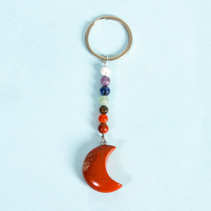 Porte-clés en pierre précieuse naturelle avec chakra croissant de lune Olivenorma