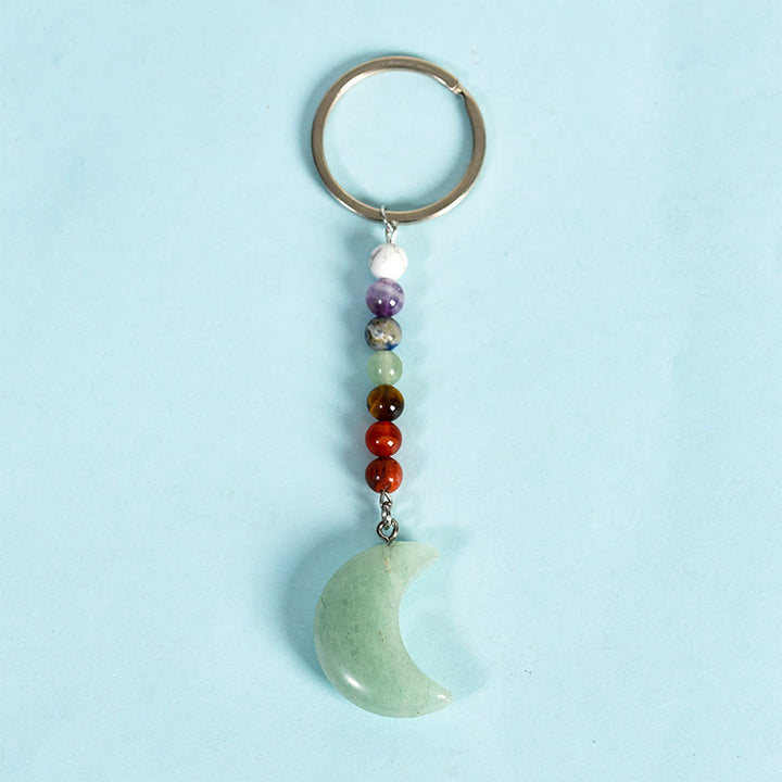 Porte-clés en pierre précieuse naturelle avec chakra croissant de lune Olivenorma