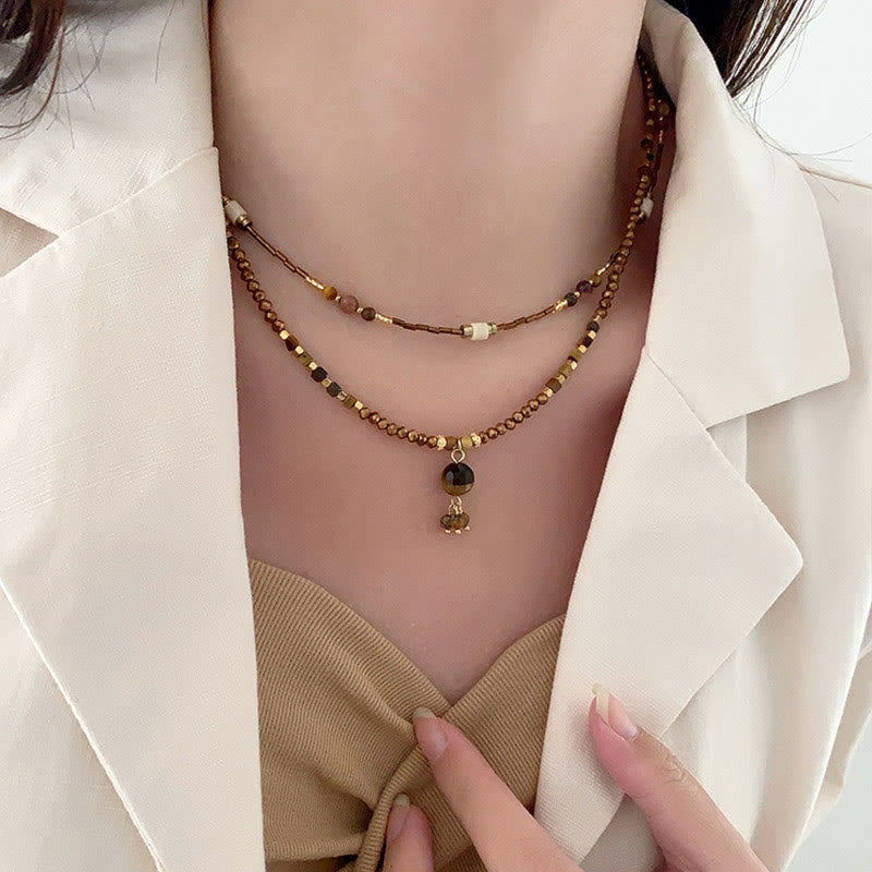 Collier de perles empilées en pierre d'œil de tigre Olivenorma