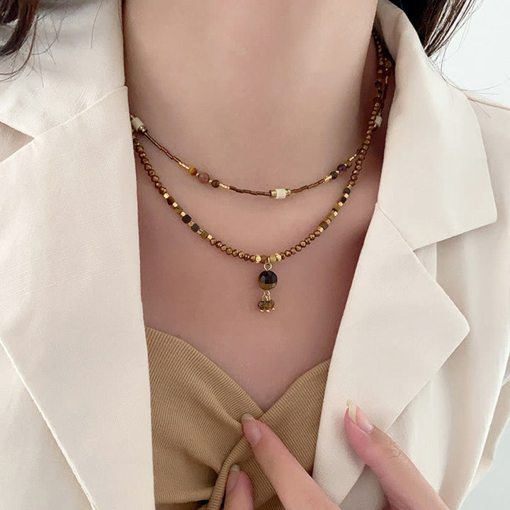 Collier de perles empilées en pierre d'œil de tigre Olivenorma