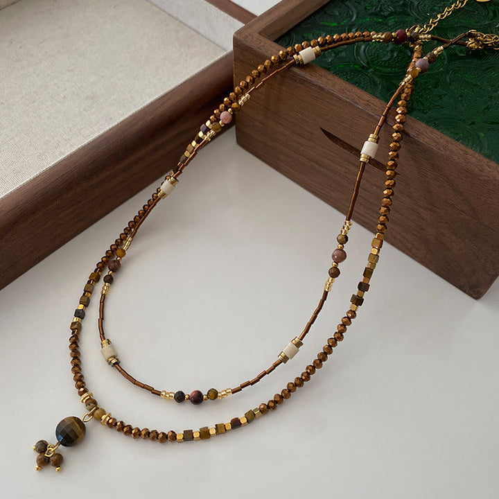 Collier de perles empilées en pierre d'œil de tigre Olivenorma