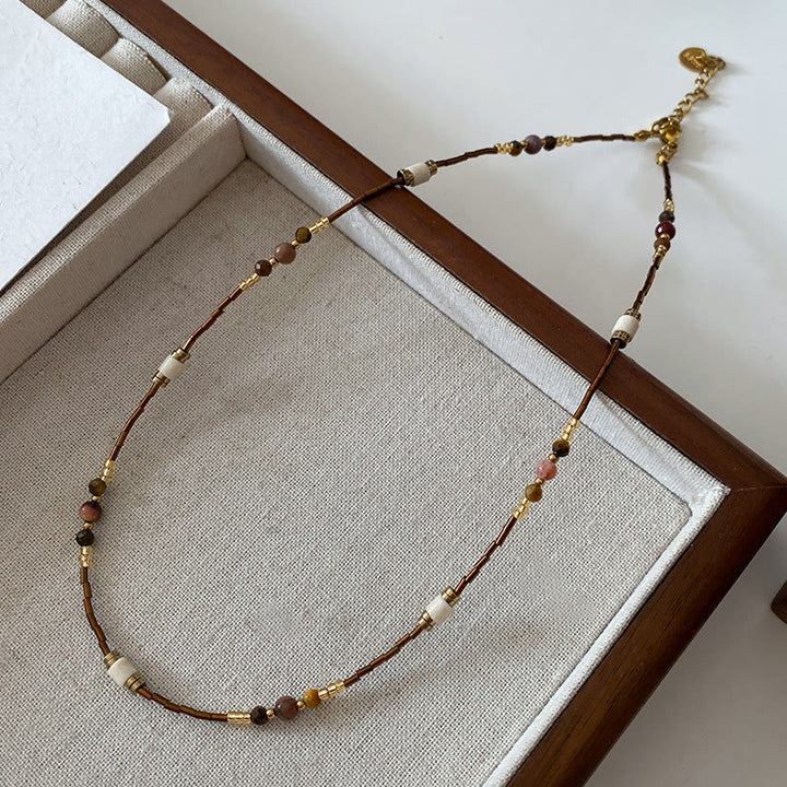 Collier de perles empilées en pierre d'œil de tigre Olivenorma