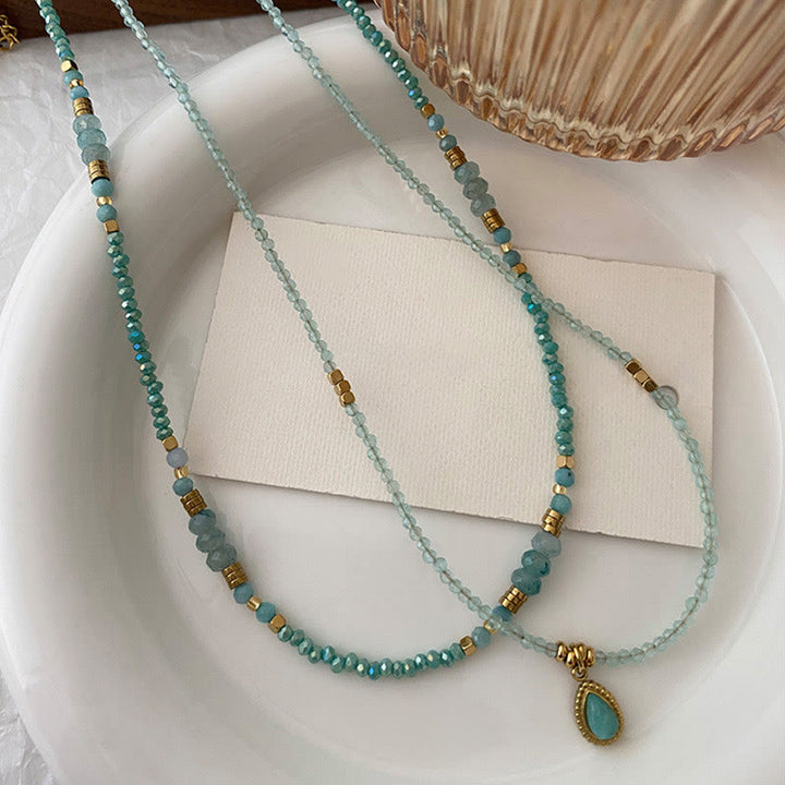 Collier à breloques en forme de goutte d'amazonite bleue naturelle Olivenorma