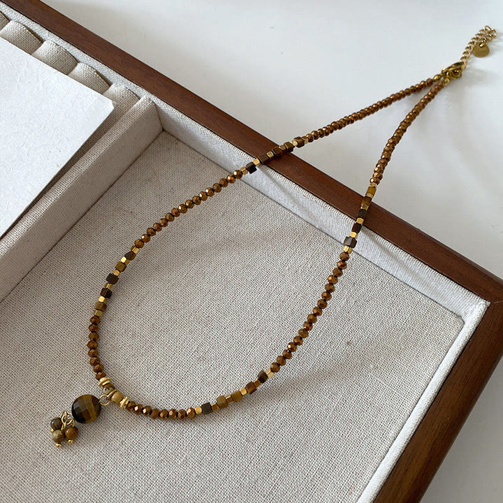 Collier de perles empilées en pierre d'œil de tigre Olivenorma