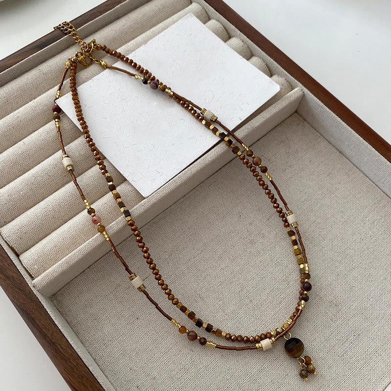 Collier de perles empilées en pierre d'œil de tigre Olivenorma