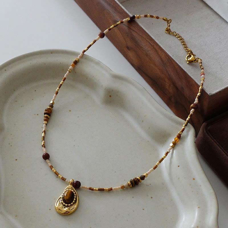 Collier de perles en pierre d'oeil de tigre naturelle vintage Olivenorma